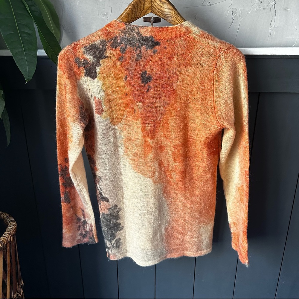 Coldwater Creek Wool/Mohair Blend One Button Painted Floral Cardigan Size L - Picture 2 of 14